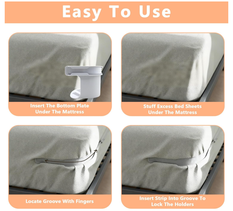 Bed Sheet Holder With Lock Strips, 4 Pcs Heavy Duty