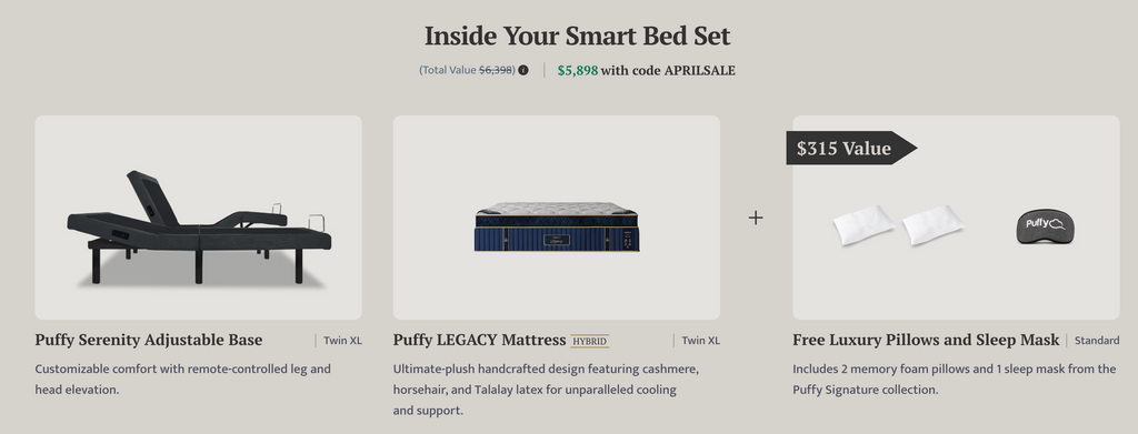 Puffy Smart Beds LEGACY Mattress W/ Adjustable Base